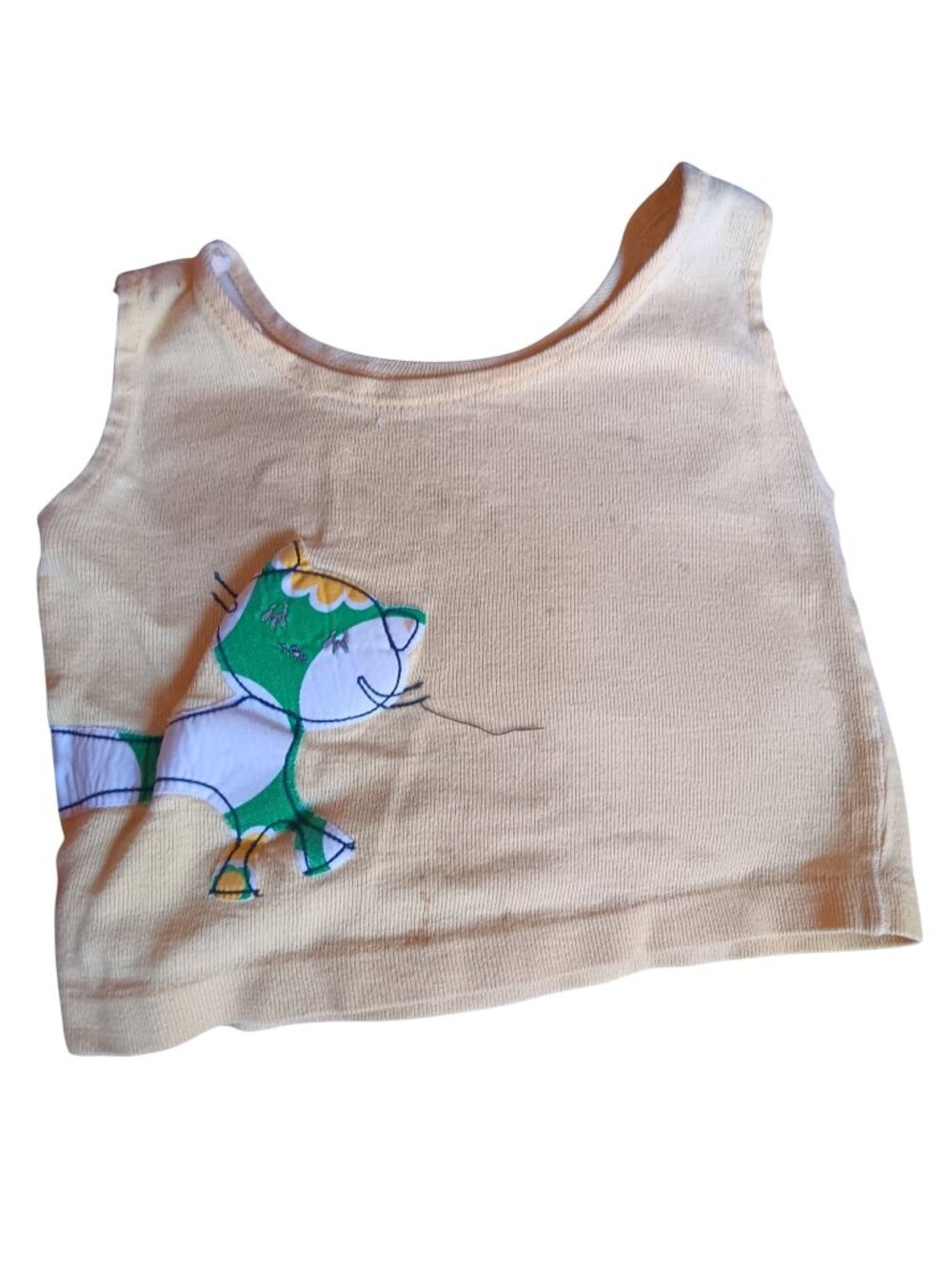 1950's Vintage Toddler Girls 2T Tank Top Sleeveless Cotton Atomic Cat Appliqué